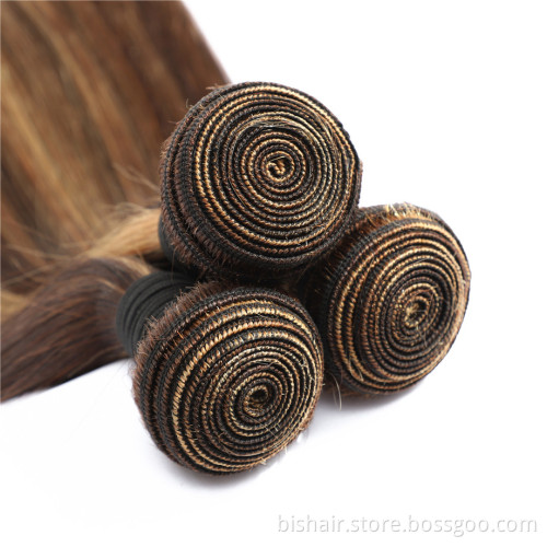 Wholesale Brown Highlight 4/27 Color Bone Straight Hair Bundles Brazilian Human Hair With 4X4 Transparent Closure Remy Hair